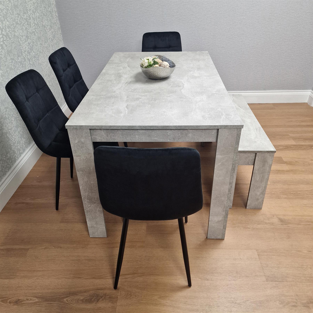 Portland Velvet 6 Seater Dining Set with Bench Stone Grey and Black Image 5