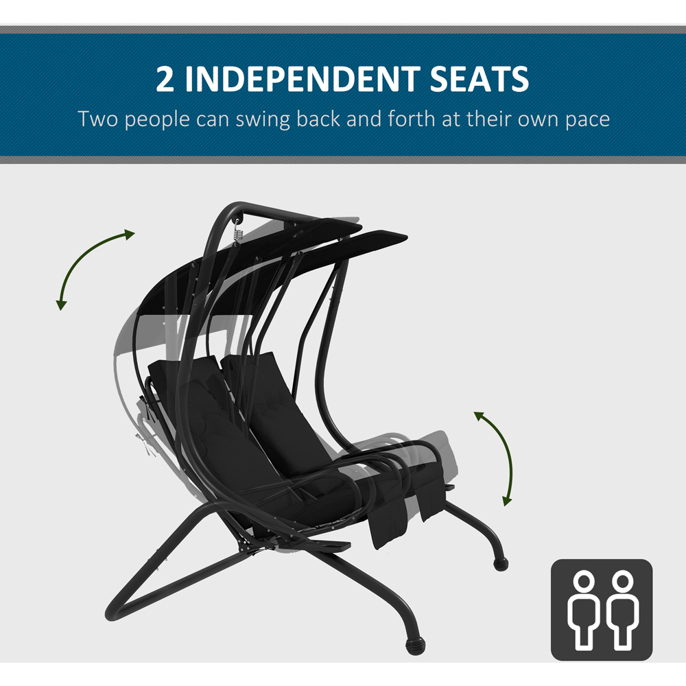 Outsunny 2 Seater Black Independent Swing Chair with Canopy and Cup Holder Image 7