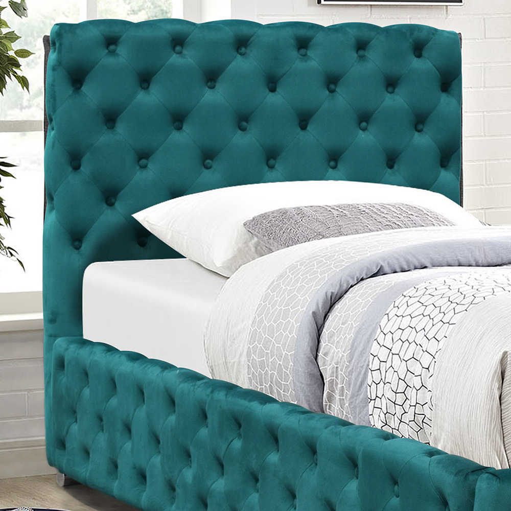Comfy Living Single Green Tufted Fabric Bed Frame Image 2