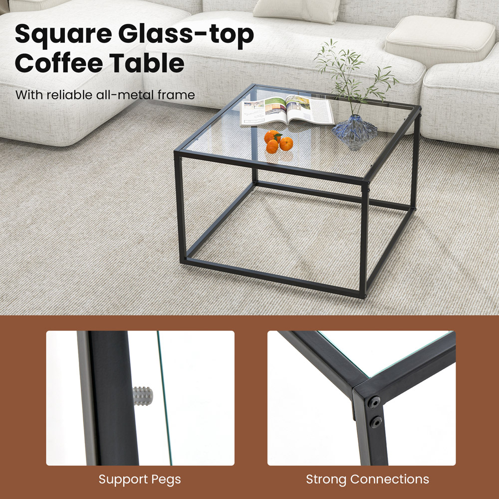 Costway Transparent Modern Square Glass Top Coffee Table Image 7