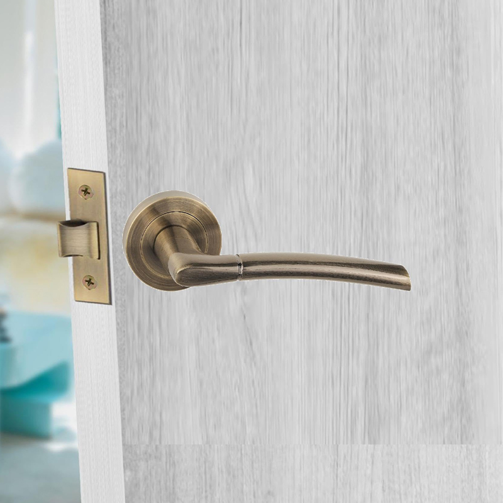 Golden Grace Indiana Antique Brass Door Handle Pair with Escutcheon and Mortise Lock Image 2