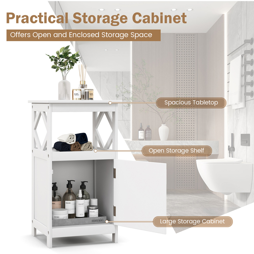 Costway Single Door Single Shelf White Bathroom Floor Cabinet Image 8