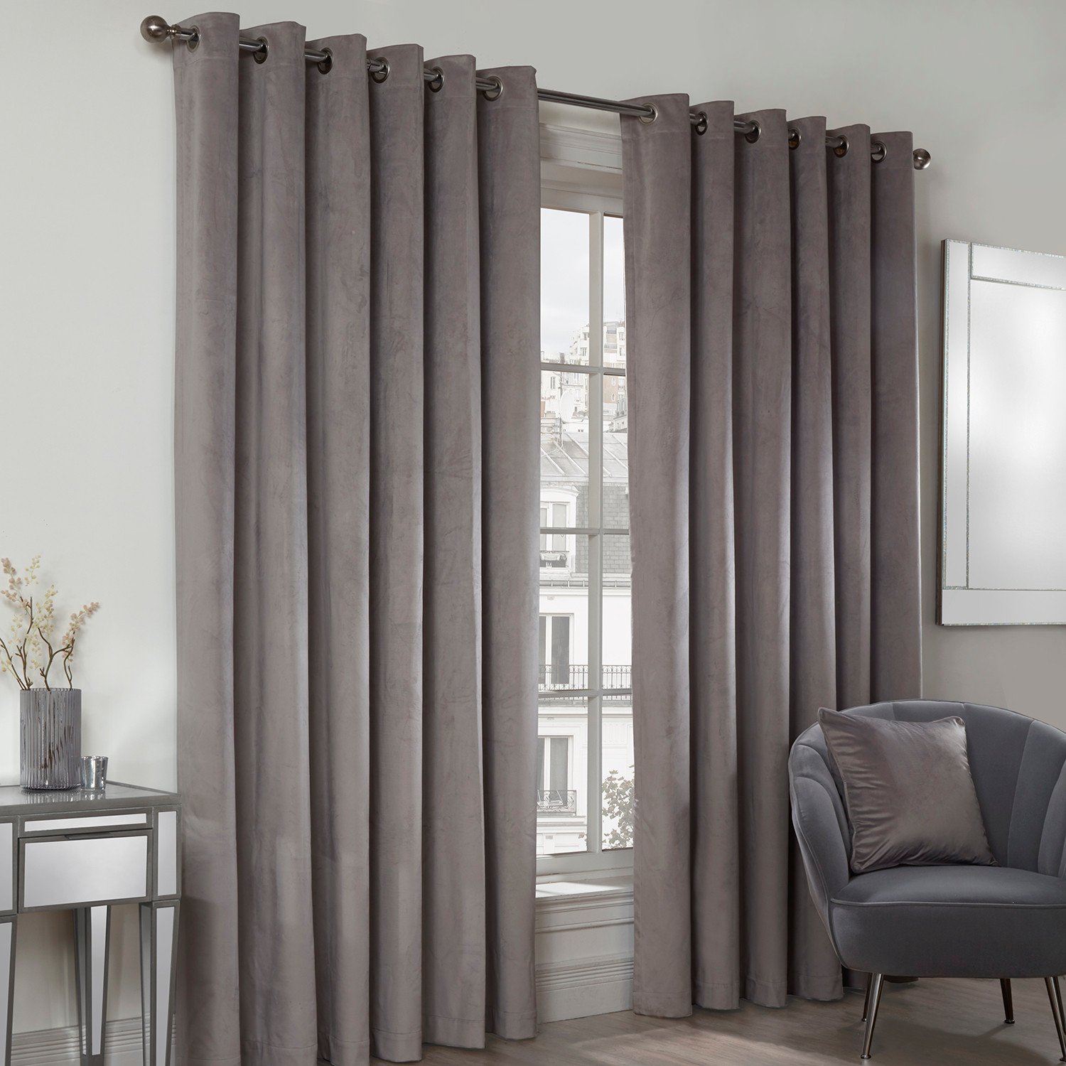 Divante Vermont Silver Velvet Blackout Curtains 168 x 183cm Image 2