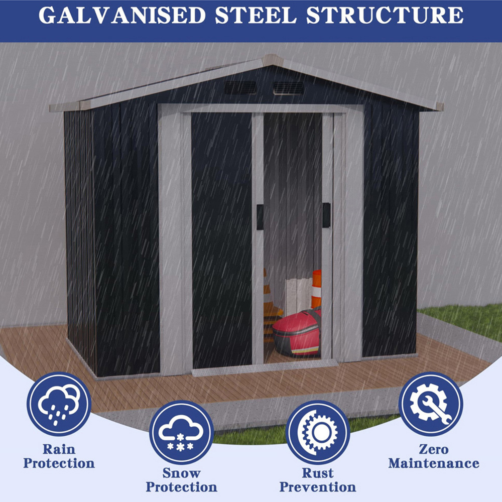 Alivio 6 x 4ft Black Metal Apex Garden Storage Shed Image 4