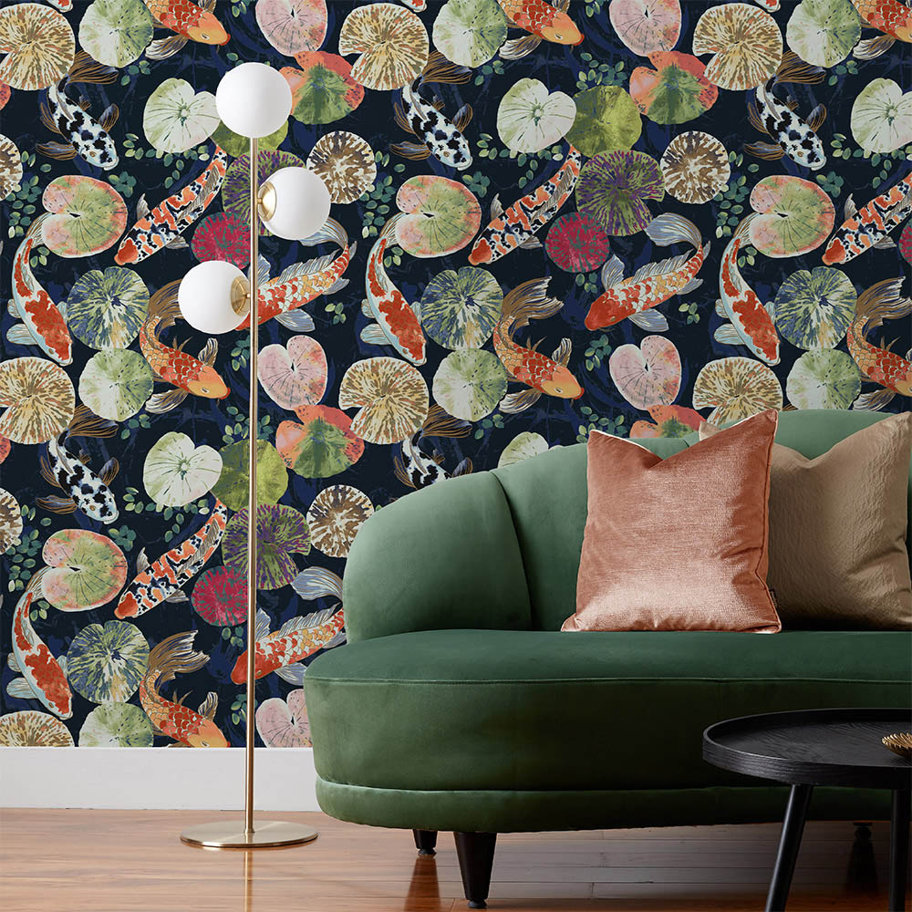 Paoletti Koi Midnight Pond Matte Wallpaper Image 3