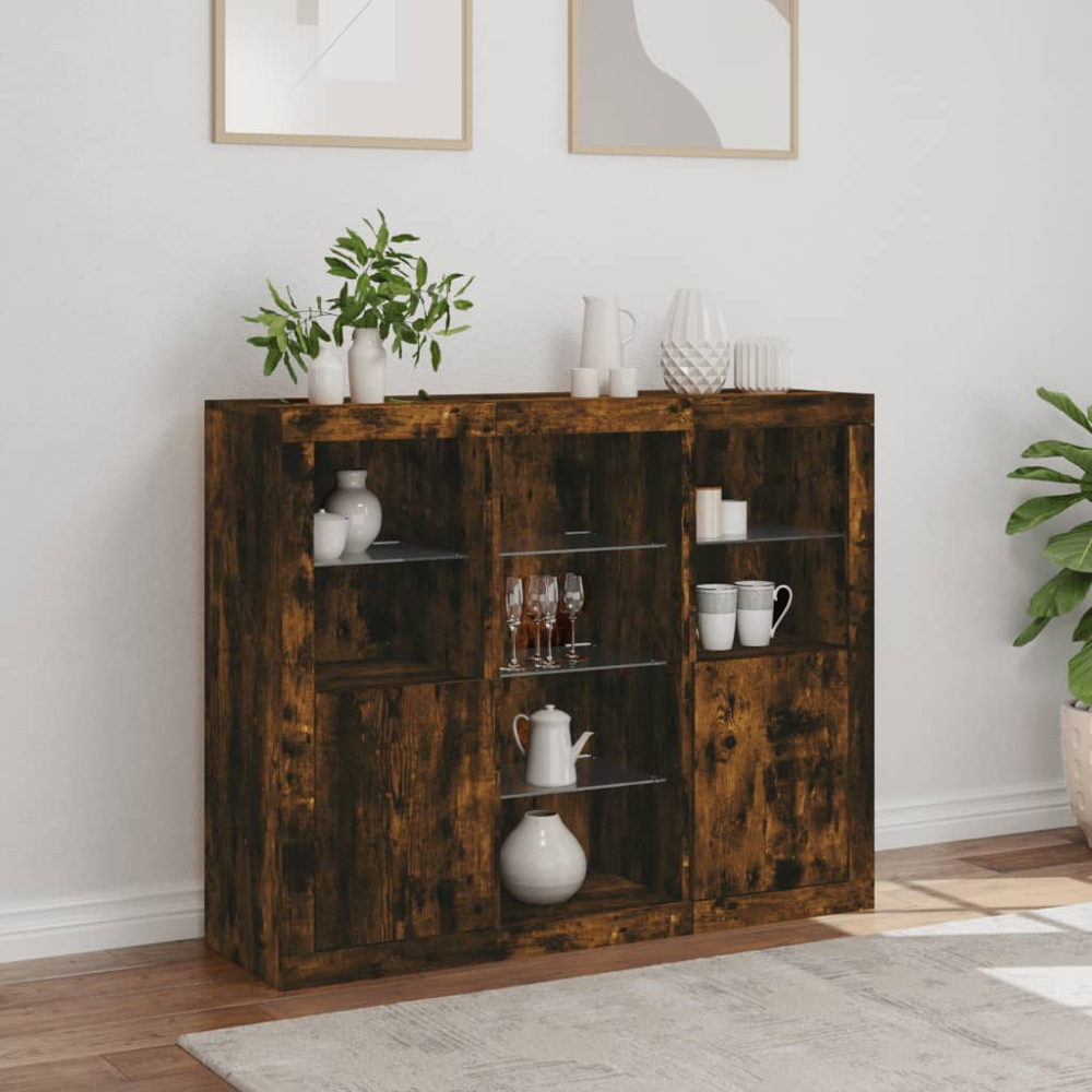 vidaXL 2 Door 8 Shelf Smoked Oak Sideboard with RGB LED Lights Image 4