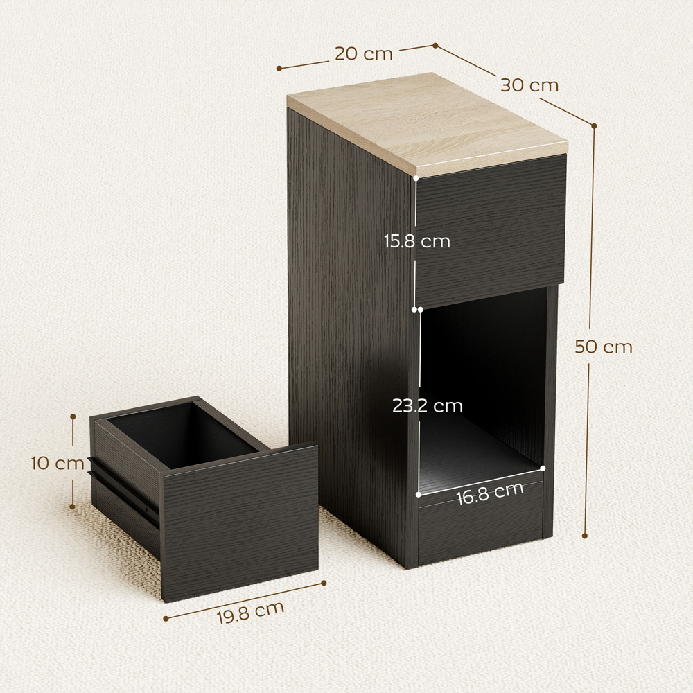 Portland Black Narrow Bedside Table Set of 2 Image 9