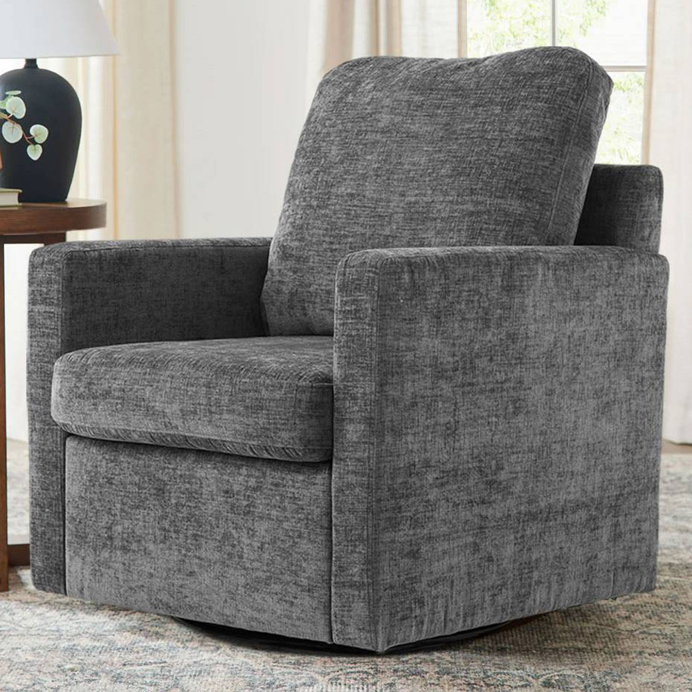 Living and Home Grey Chenille Swivel Lounge Chair Sofa Image 1