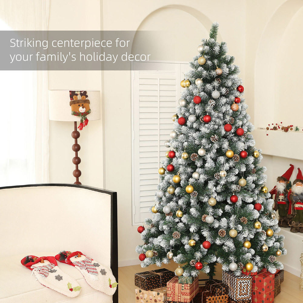 Everglow Snow Dipped Green Artificial Christmas Pine Tree with Pinecones 7ft Image 4