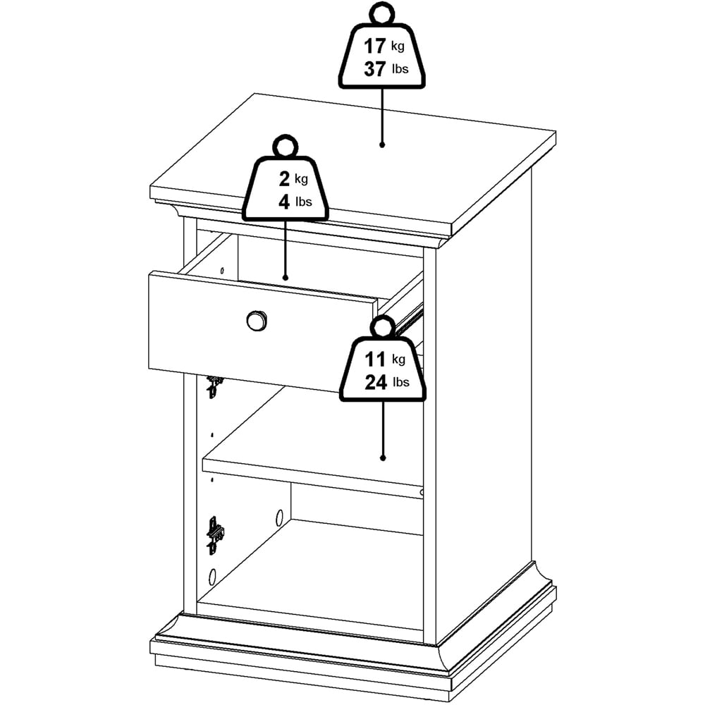 Florence Paris Single Door Single Drawer White Bedside Table Image 7