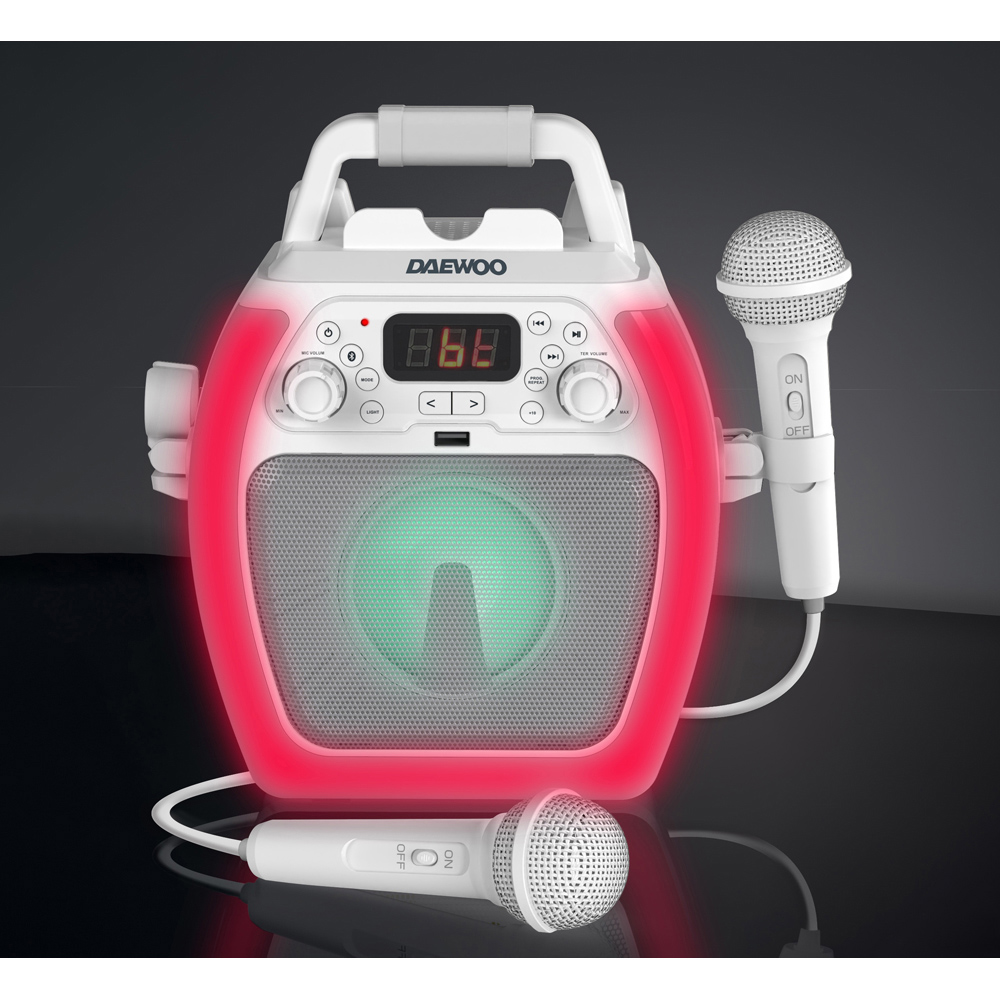 Daewoo White Compact Bluetooth Karaoke Machine Image 2