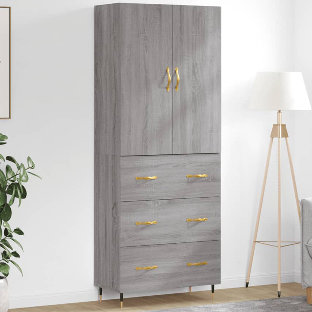 vidaXL 2 Door 3 Drawer Grey Sonoma Tall Highboard Image 1