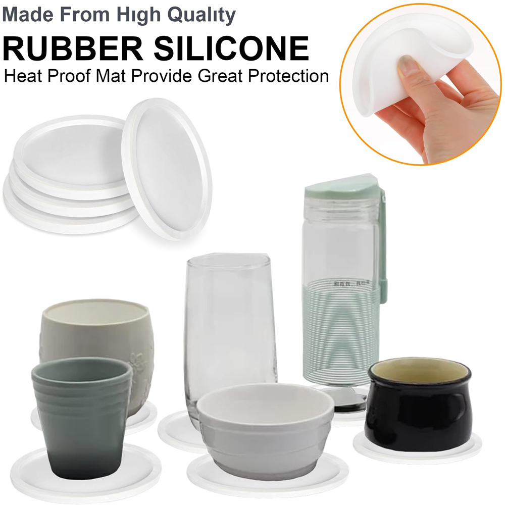 ATEK White Silicone Non-Slip Round Drink Coaster 4 Pack Image 4