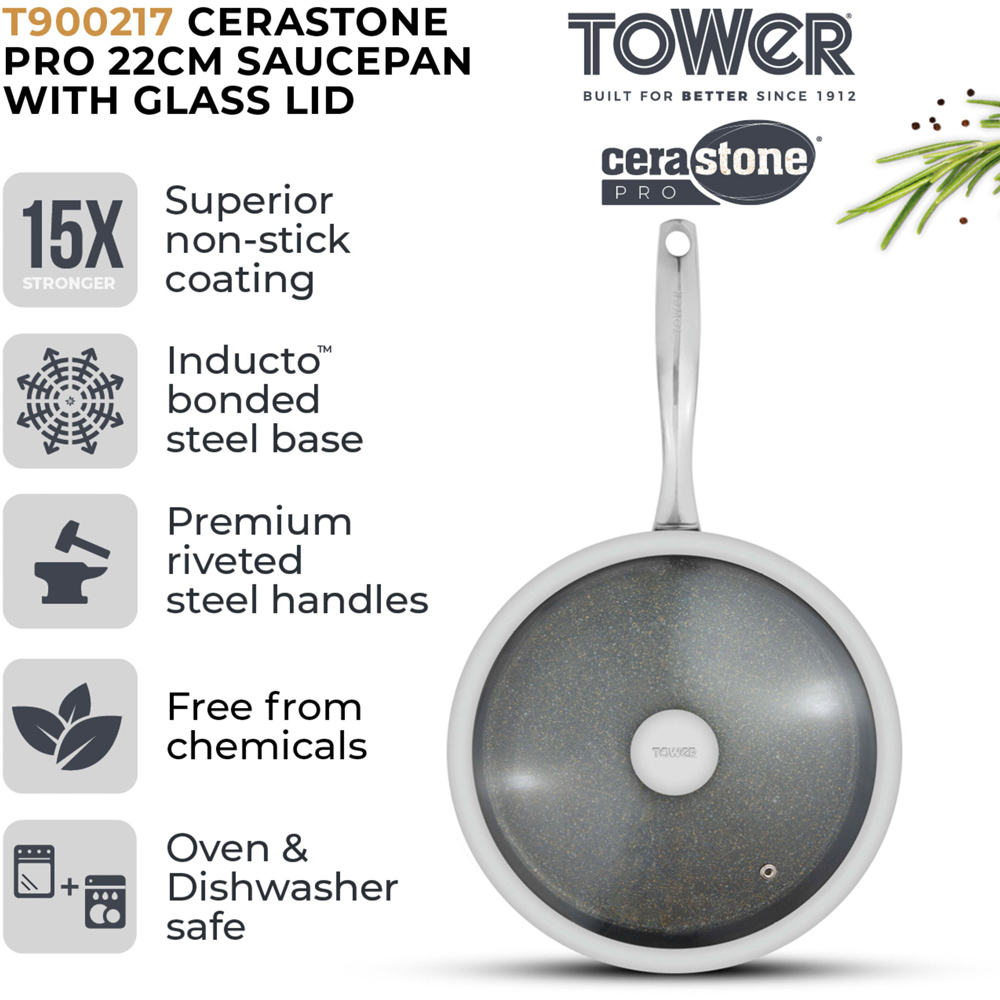 Tower 22cm Forged Aluminium Non-Stick Saucepan with Glass Lid Image 3