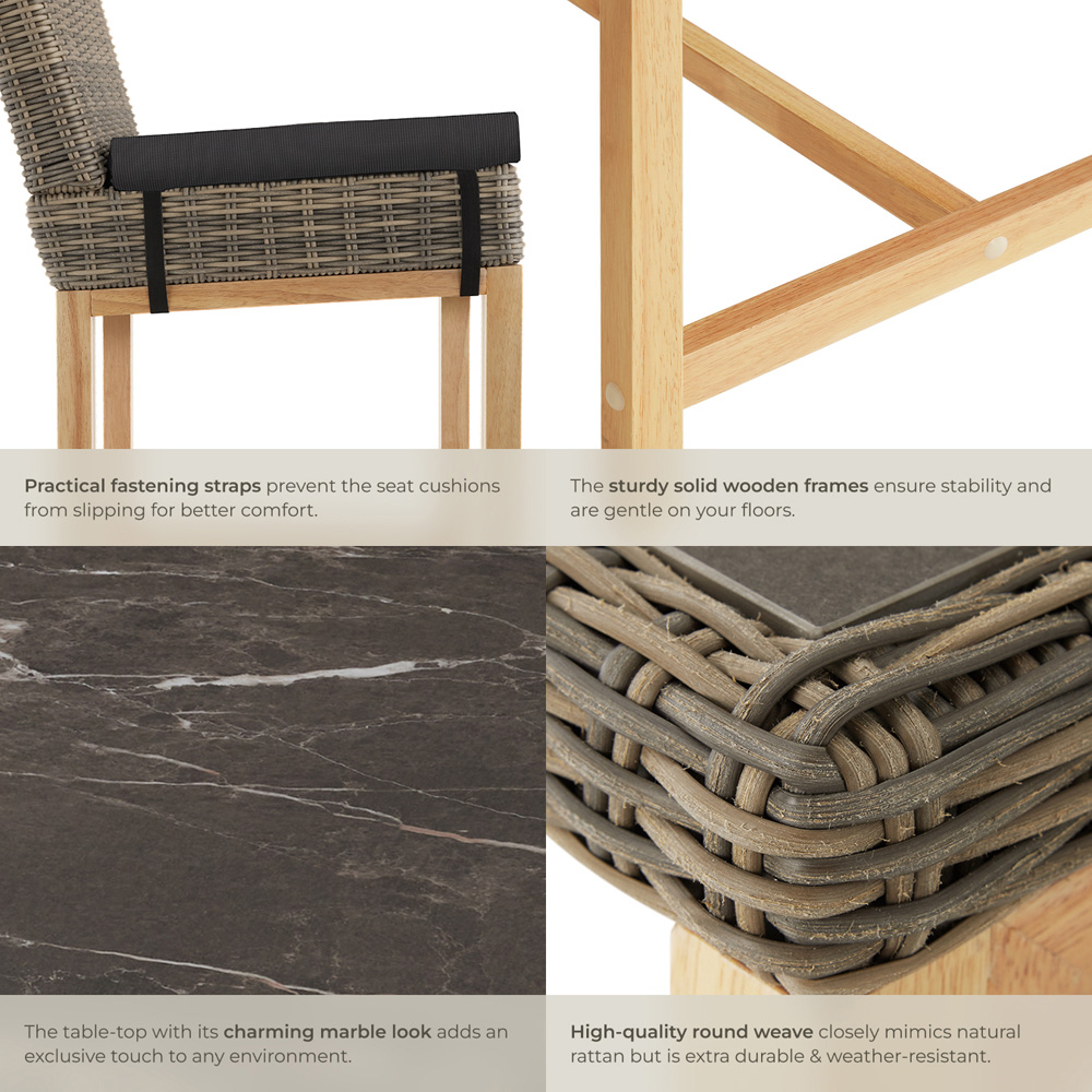 tectake Lovas Latina 6 Seater Poly Rattan Garden Bar Dining Table Nature Image 6