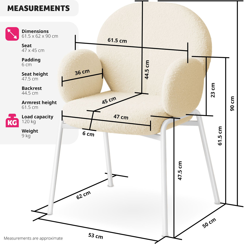 tectake Cream Boucle Padded Dining Chair Image 8