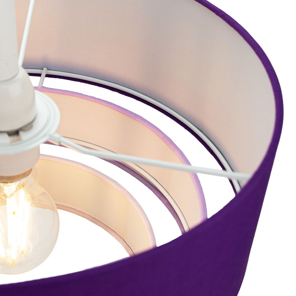 Happy Homewares 3 Tier Purple and Lilac Cotton Round Pendant Shade Image 4