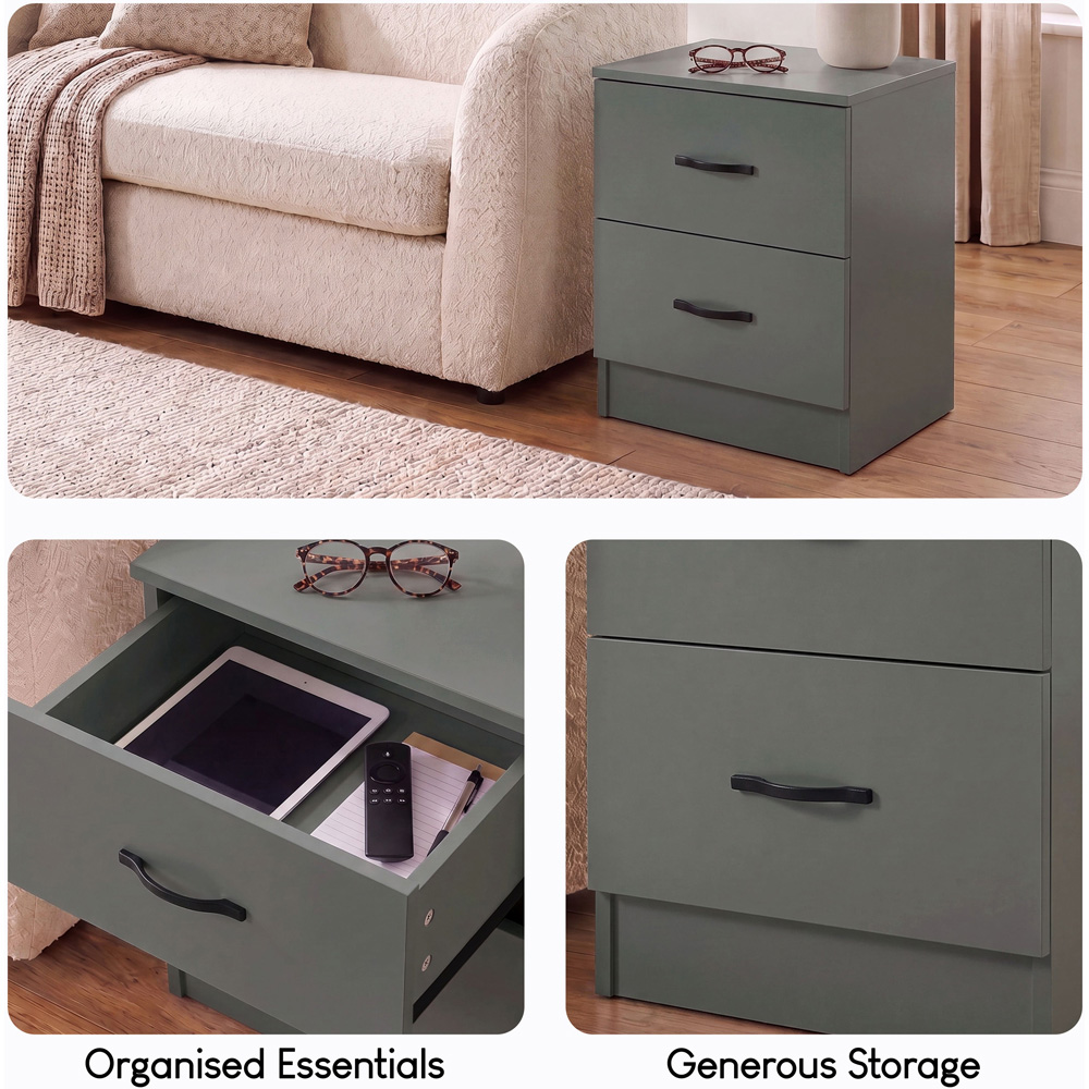 Vida Designs Riano 2 Drawer Green Melamine Finish Bedside Table Set of 2 Image 6