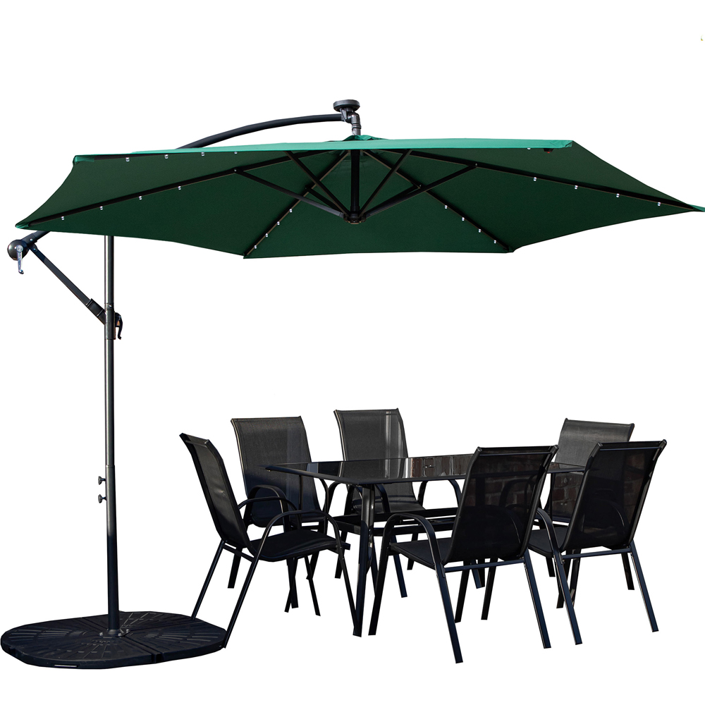 Samuel Alexander 6 Seater Glass Top Outdoor Dining Set with Green Banana Lit Parasol and Base Image 2