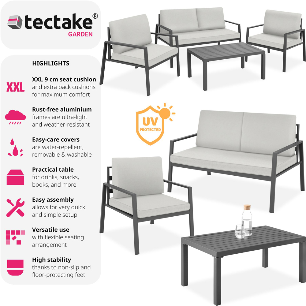 tectake Gothenburg 4 Seater Light Grey Dining Set Image 6