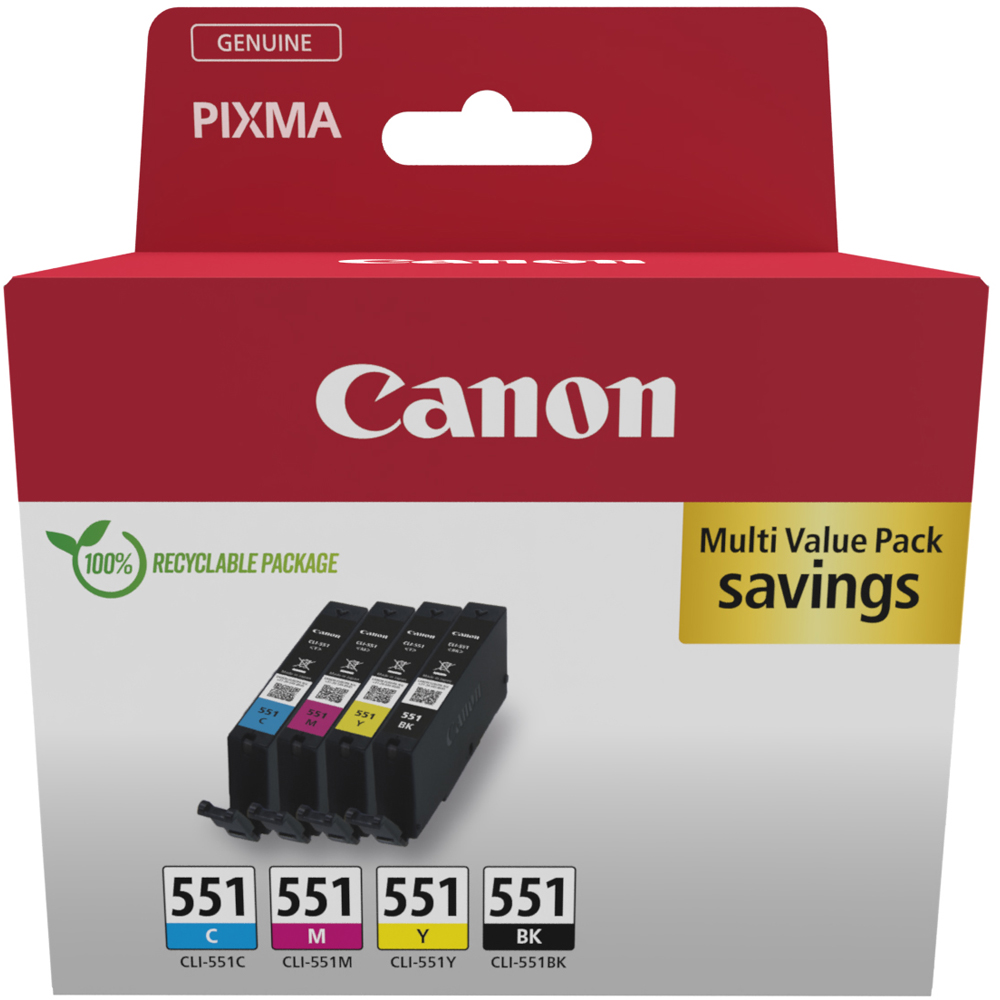 Canon CLI-551C/M/Y/BK Multi Value Pack Inkjet Cartridge Image