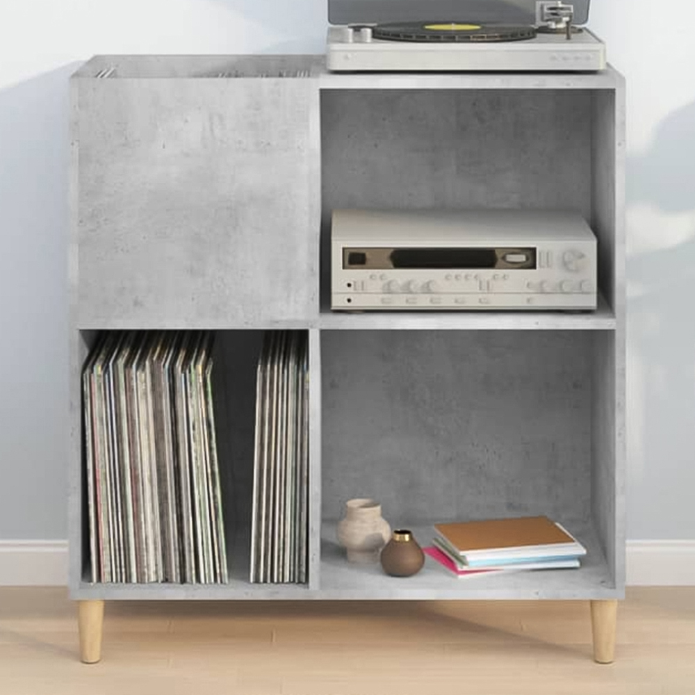 vidaXL 3 Shelf Concrete Grey Record Cabinet Image 1