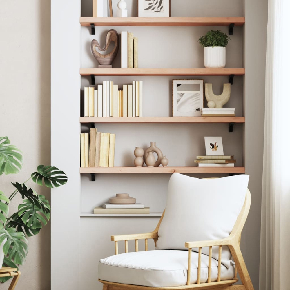 vidaXL 80 x 20 x 4cm Untreated Solid Wood Oak Wall Shelf Image 2