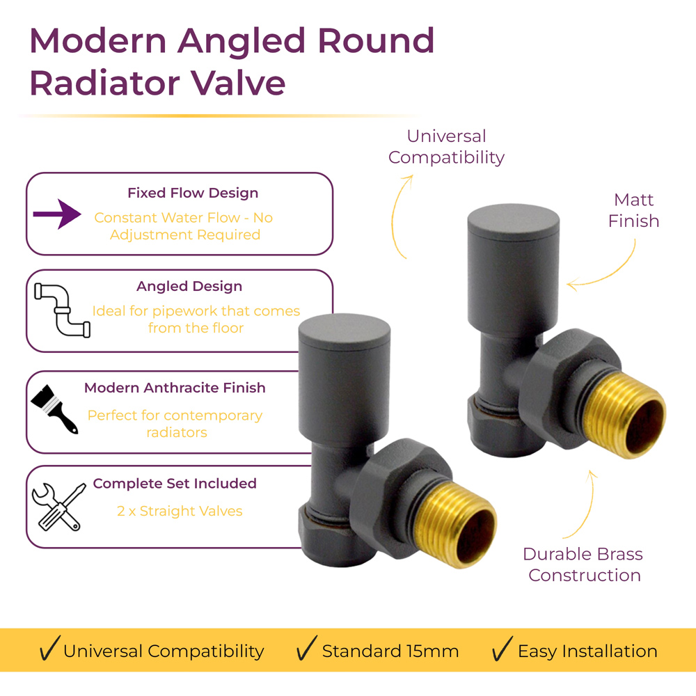 Go Bathrooms Anthracite Angled Radiator Valves Set 15mm Image 2