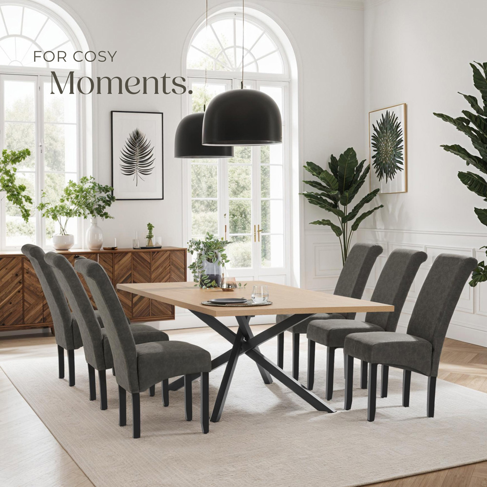 tectake Set of 4 Grey Marble Leather High Backrest Dining Chair Image 3