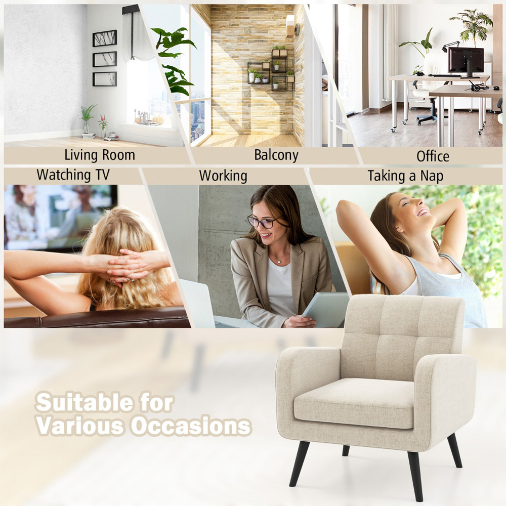 Costway Beige Mid Century Modern Upholstered Armchair Image 5