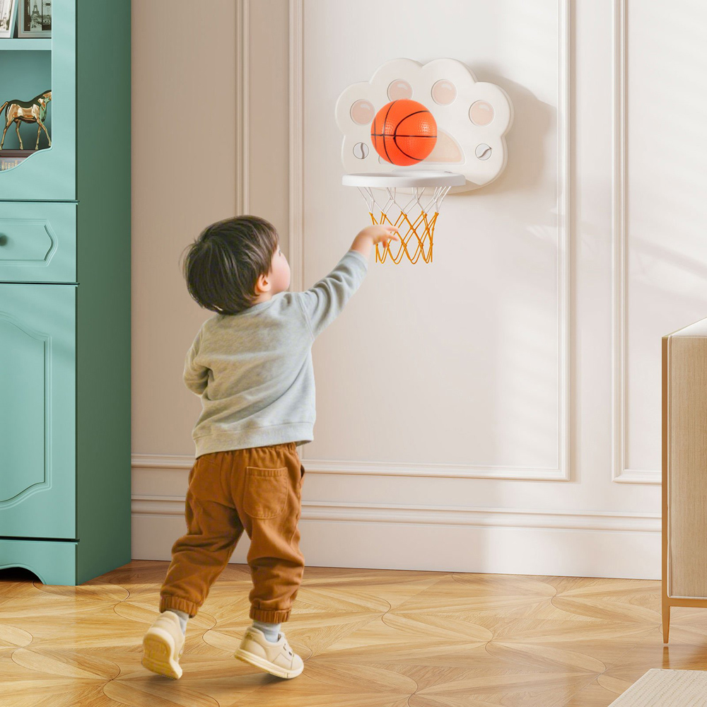 Costway 3-in-1 Kids White Adjustable Basketball Hoop Sports Centre with Soccer Game Image 3