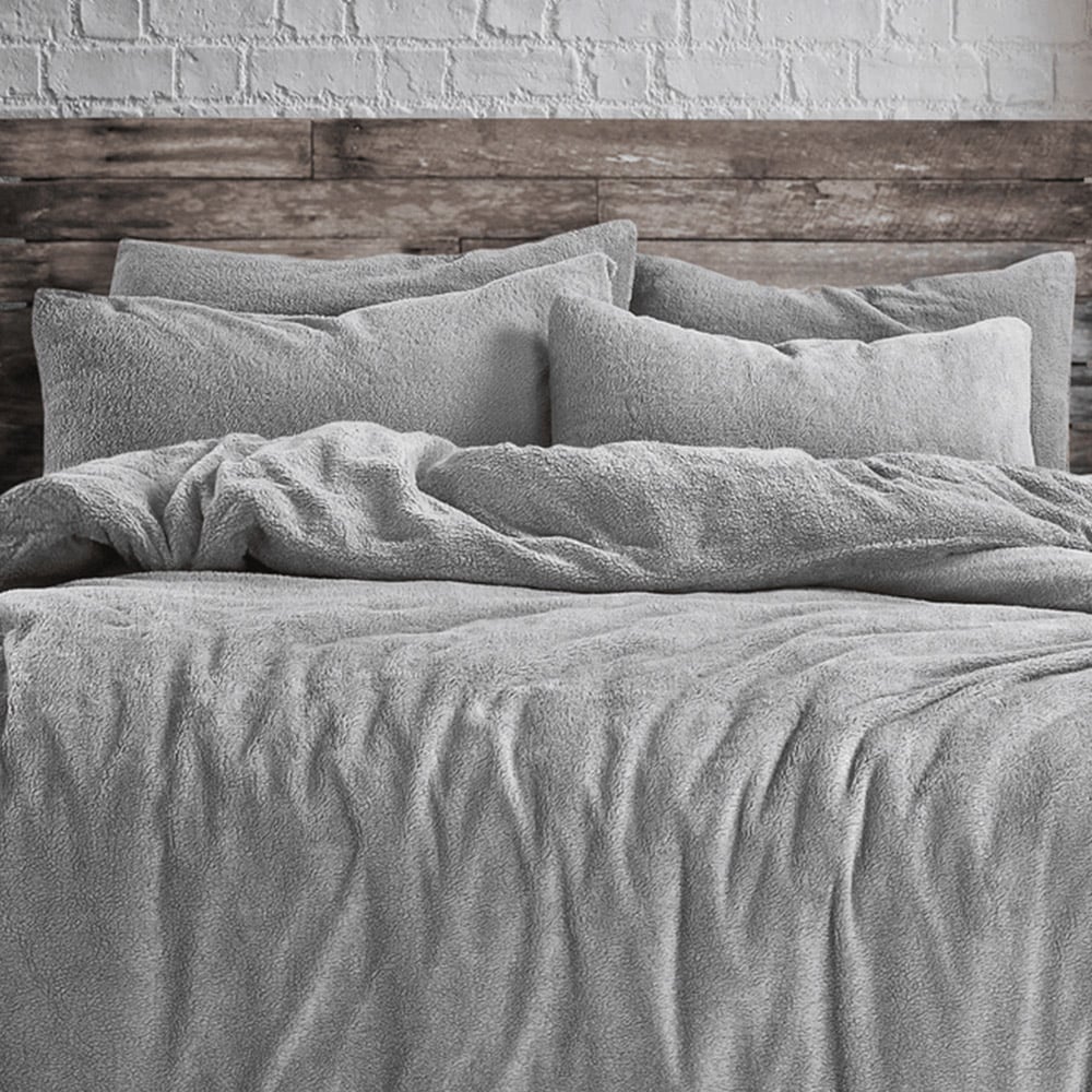 Velosso King Size Ash Grey Teddy Fleece Duvet Set Image 3