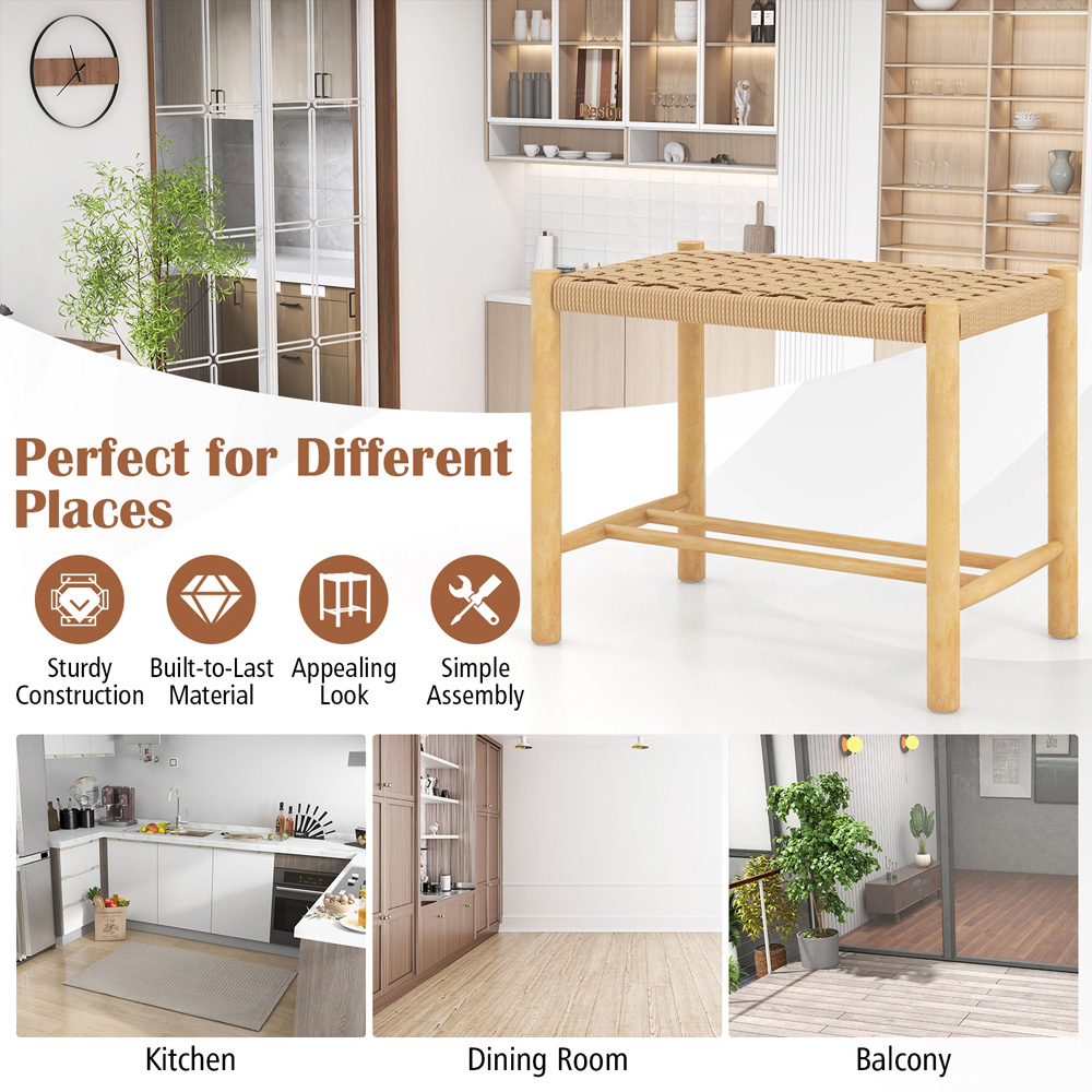 Costway Woven Paper Rubberwood Frame Dining Stool Set of 2 Image 5