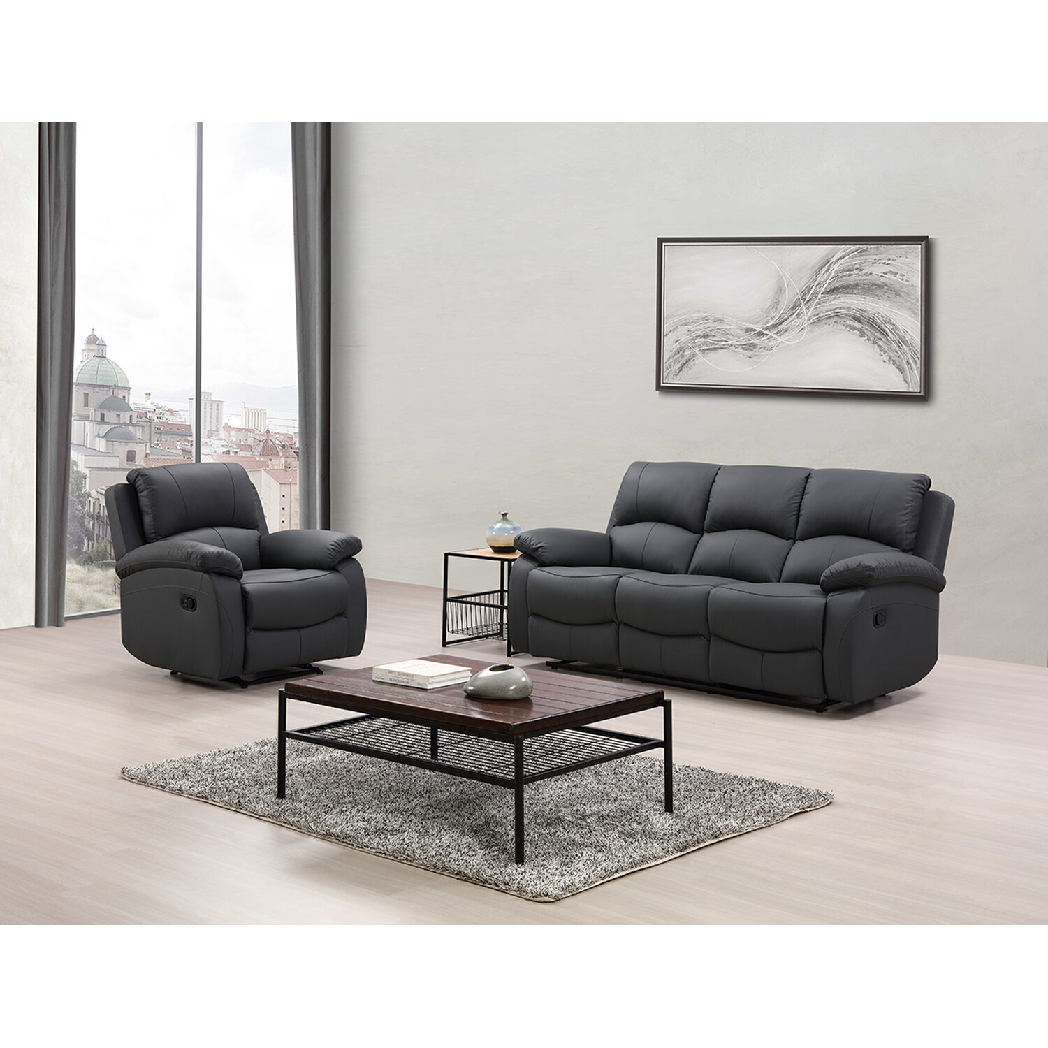 Milano Leather Manual Recliner Chair Dark Grey - Dark Grey Image 4