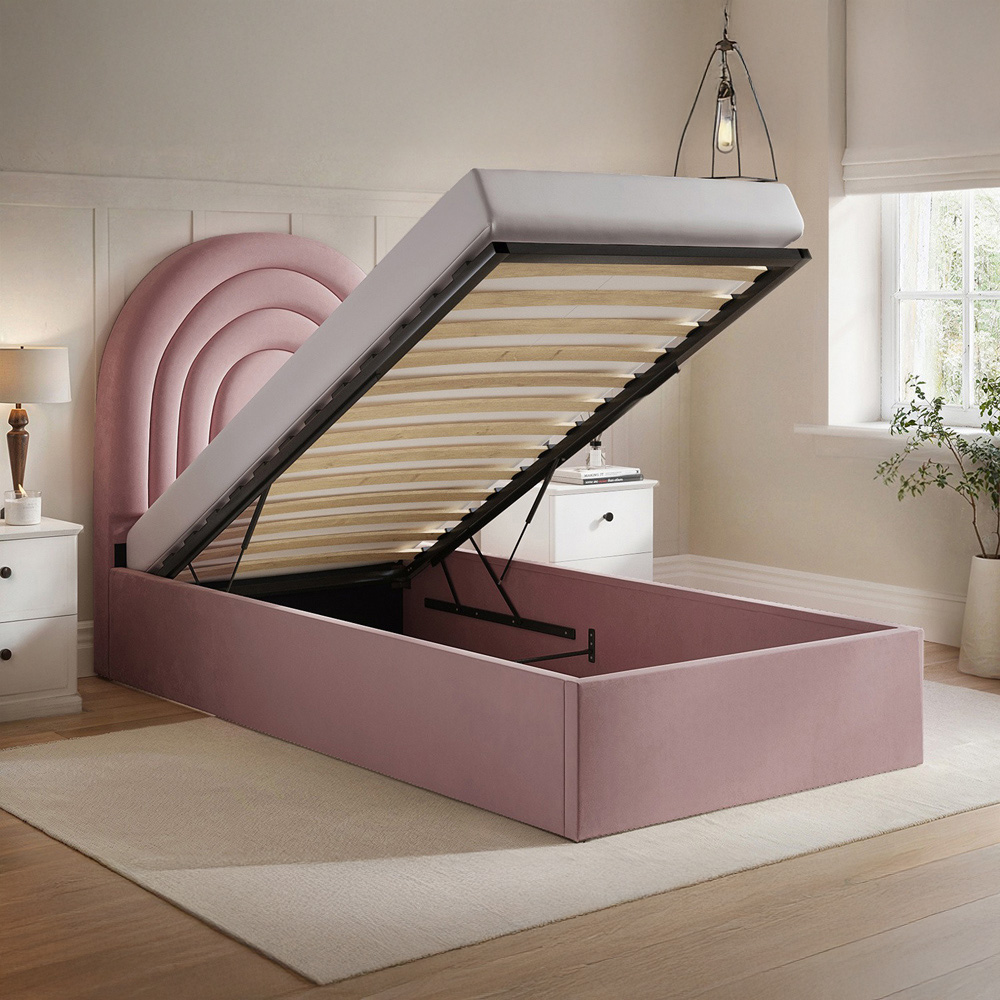Flair Ava Single Pink Velvet Ottoman Bed Image 6