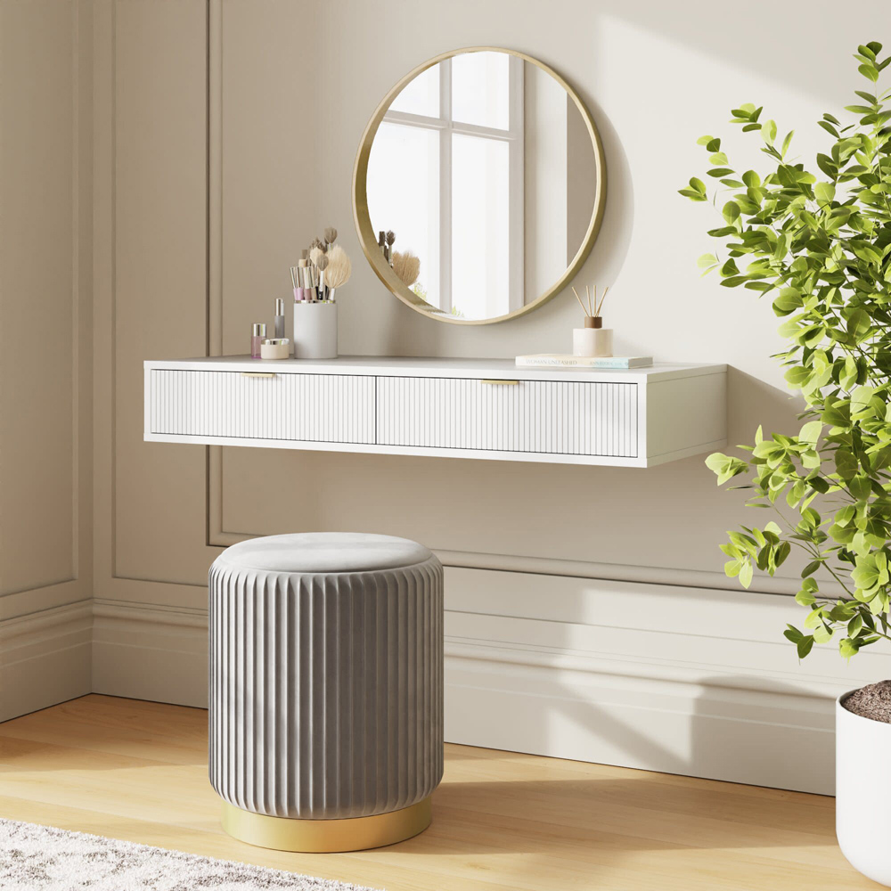 GFW Sienna 2 Drawer White Ribbed Wall Mounted Dressing Table Image 8