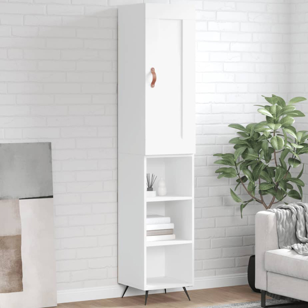 vidaXL Single Door 3 Shelf White Highboard Image 1