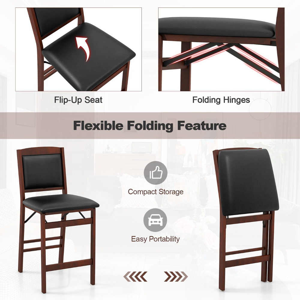 Costway Brown Wooden with Rubber Legs Set of 2 Image 5