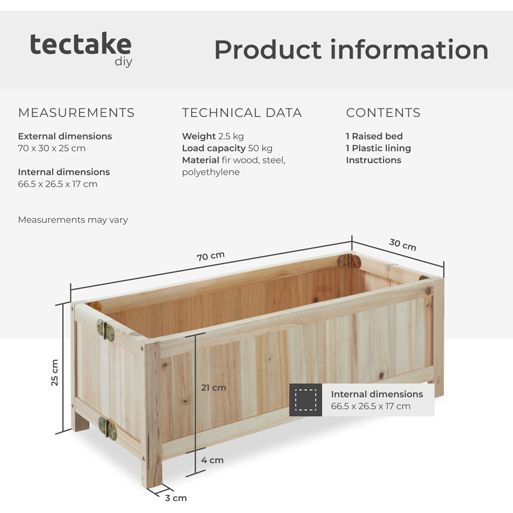 tectake 70 x 30cm Wooden Raised Garden Bed Image 9