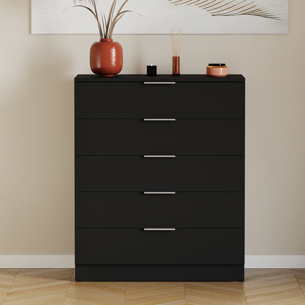 VIDA DESIGNS Trega 5 Drawer Black Bedside Cabinet Image 3