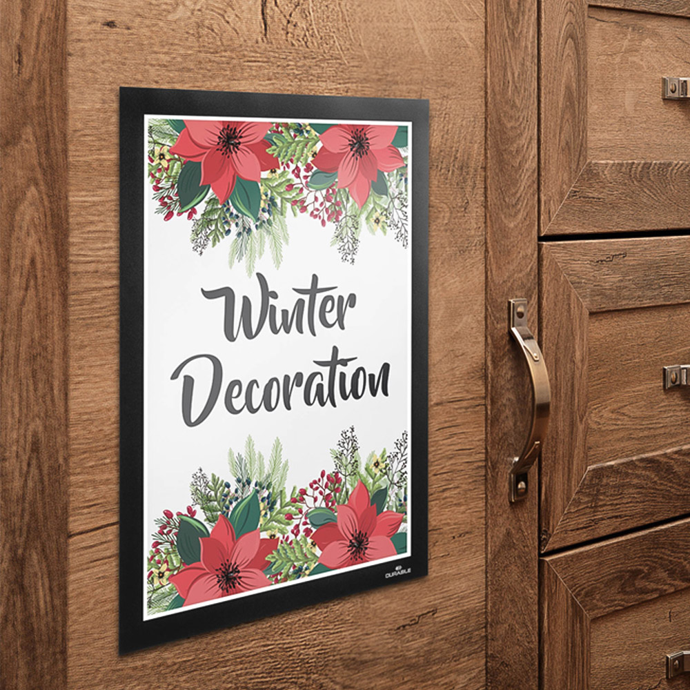Durable DURAFRAME A4 Black Wallpaper Self Adhesive Magnetic Signage Frame Image 2