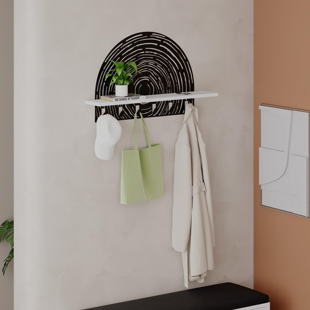 Decortie Single Shelf 6 Hooks White Pine Coat Hanger Image 2