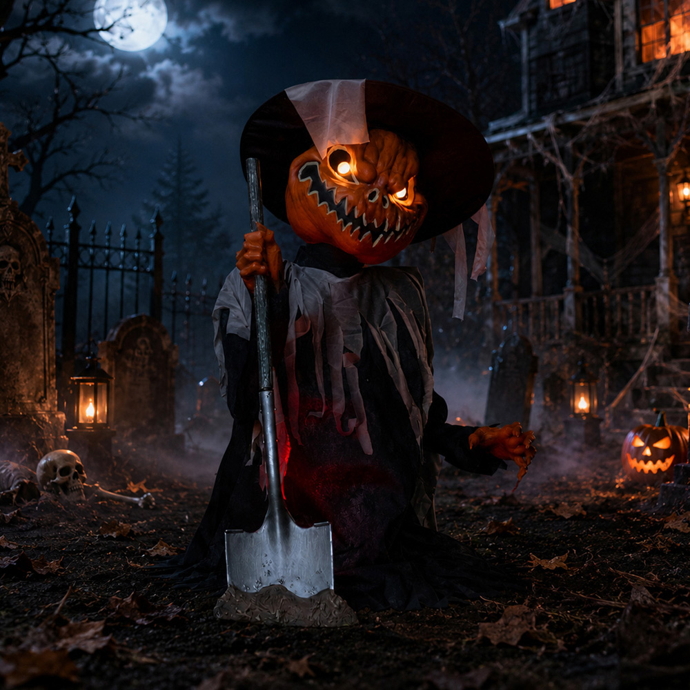 Samuel Alexander Pop-Up Animatronic Pumpkin Head Scarecrow Halloween Decoration 3ft Image 4