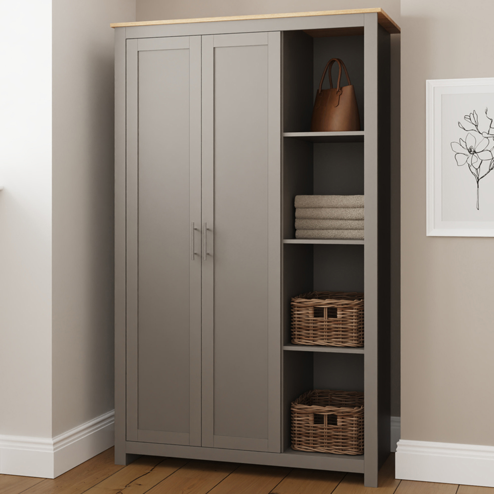 GFW Lancaster 2 Door 4 Shelf Grey Wardrobe Image 1