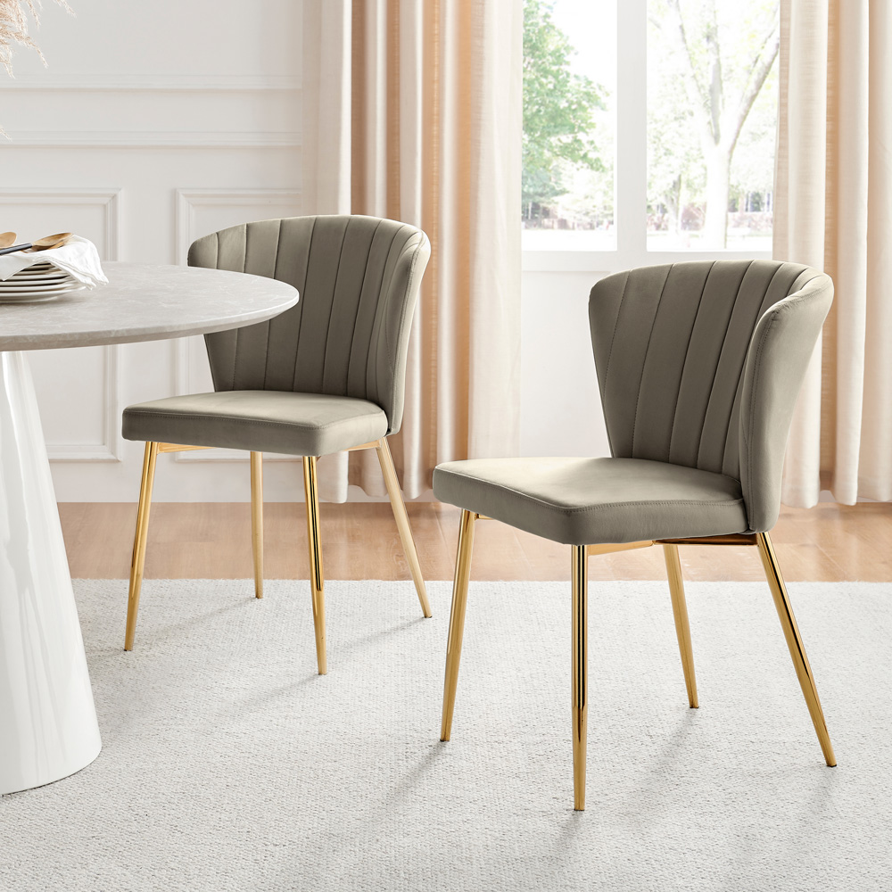 Furniturebox Daphne Set of 2 Taupe Velvet and Gold Dining Chair Image 4