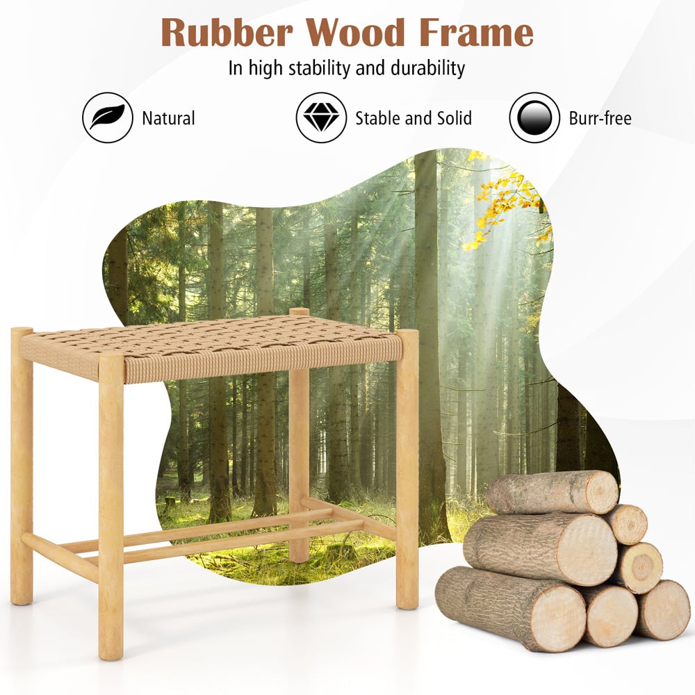 Costway Woven Paper Rubberwood Frame Dining Stool Set of 2 Image 6