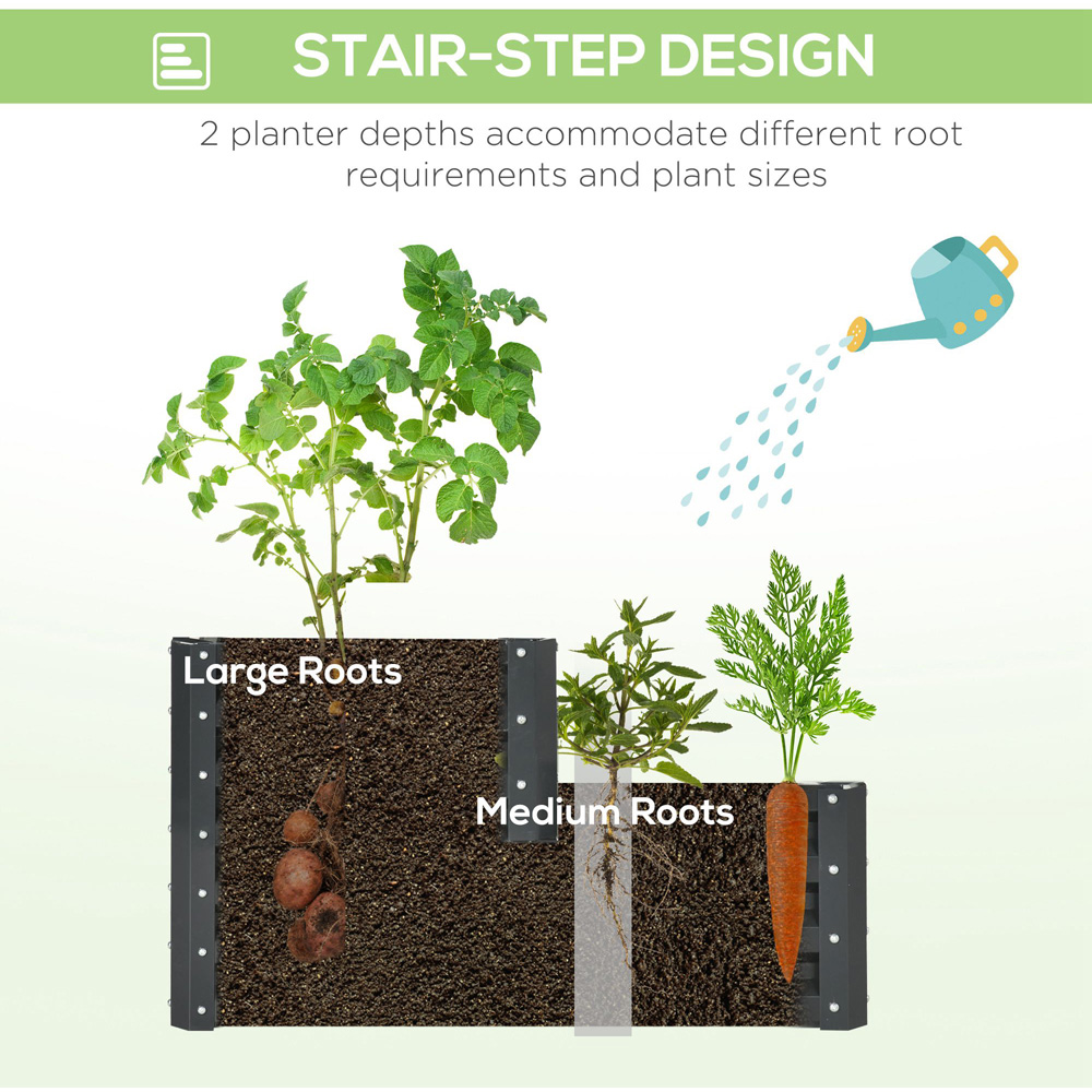 Outsunny 2-Tier Dark Grey Galvanised Steel Raised Garden Bed Planter 58 x 101 x 120cm Image 5