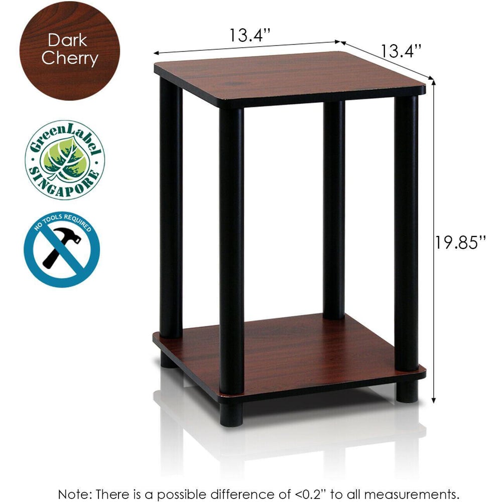 Walplus Single Shelf Dark Cherry and Black Turn-N-Tube End Table Set of 2 Image 4
