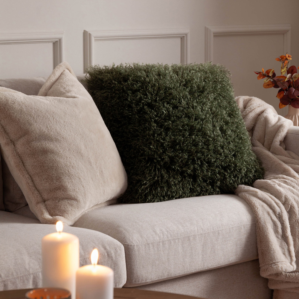Furn Rowan Khaki Faux Fur Reversible Cushion 50 x 50cm Image 5
