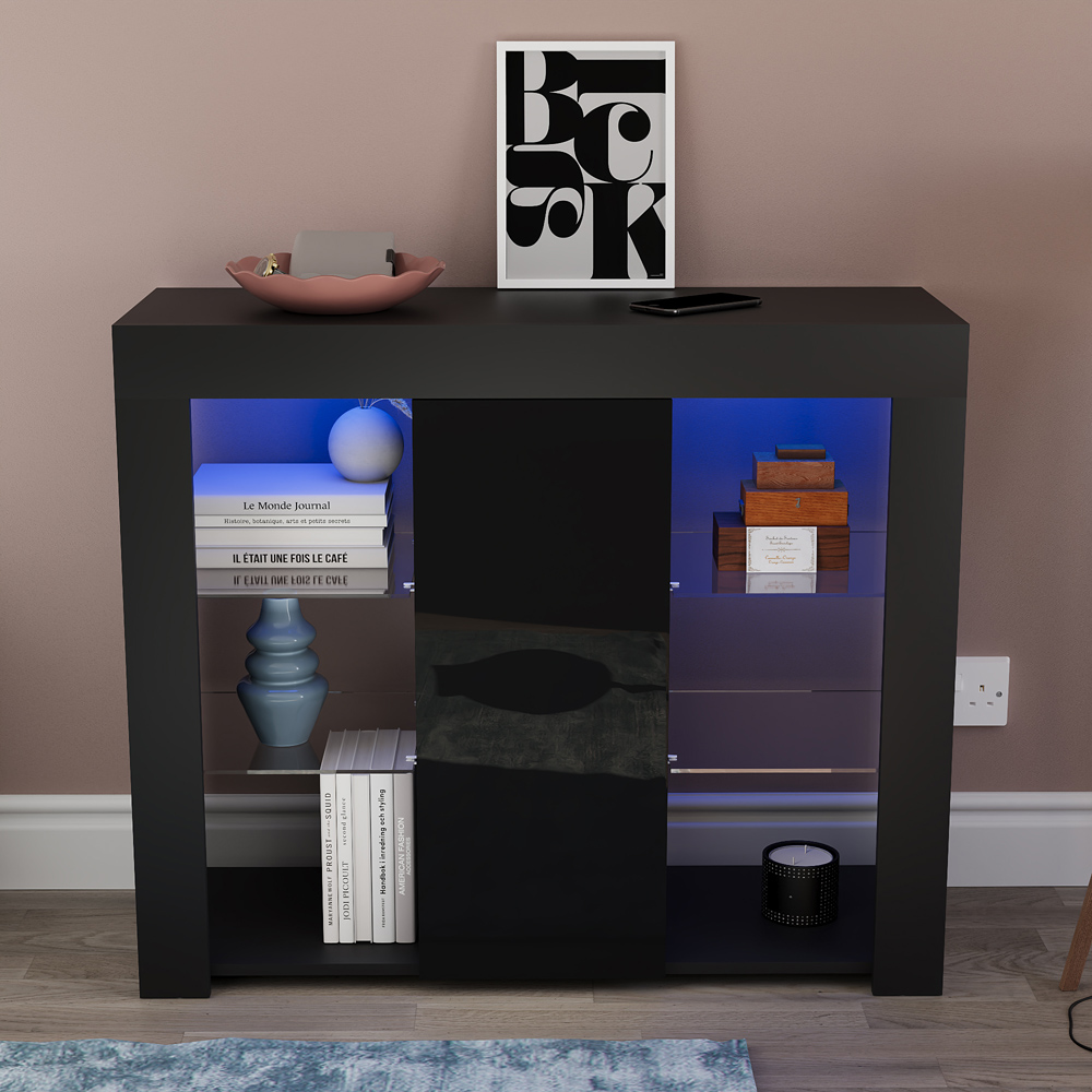 Vida Designs Azura Single Door Black LED Large Sideboard Image 6